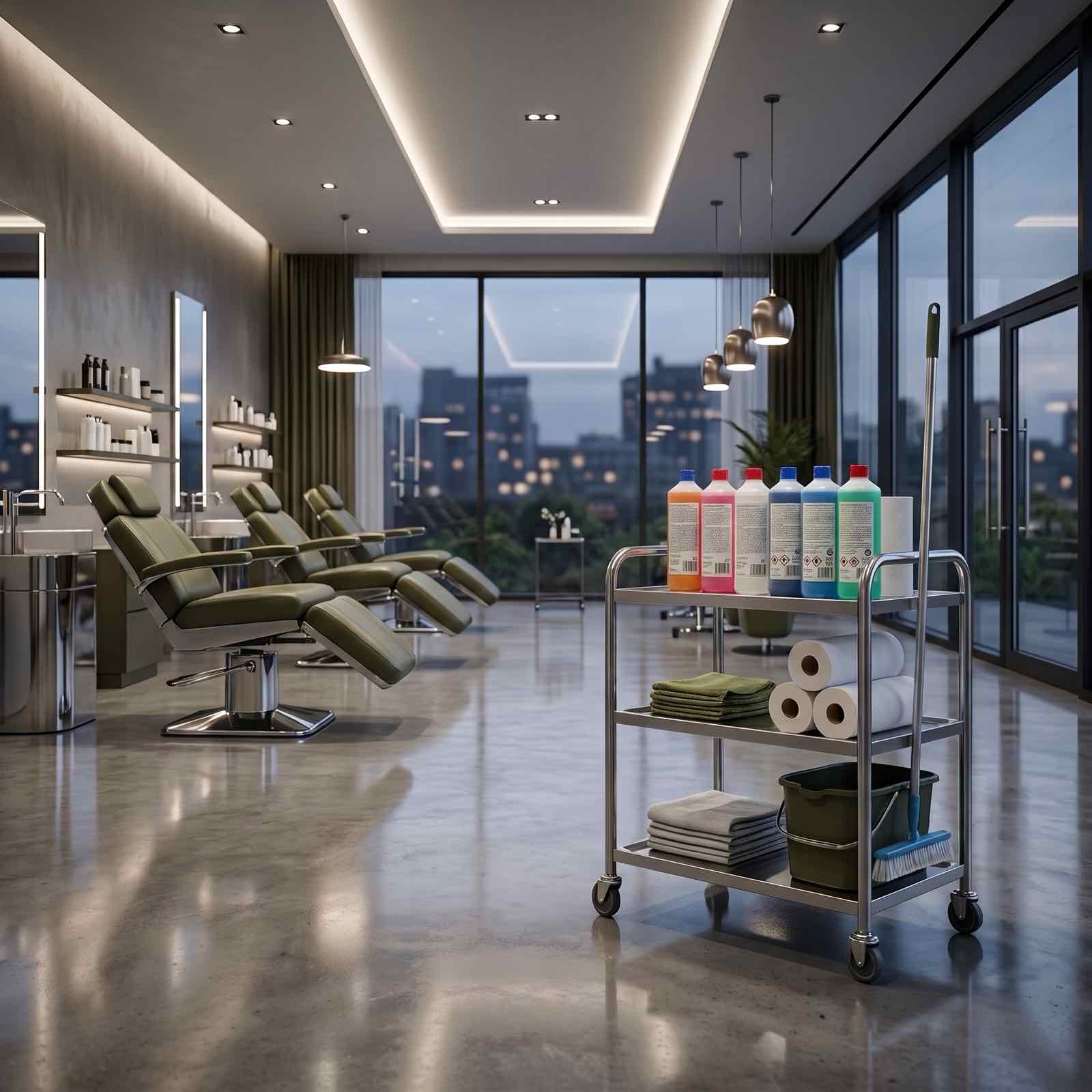 Nowoczesny salon kosmetyczny z wózkiem serwisowym i profesjonalną chemią czyszczącą Pintura